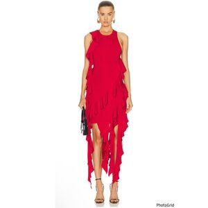 SIMKHAI Wilda Cascade Ruffle Red Dress XS